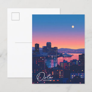 Night in Oslo Norway Vintage Travel  Postcard