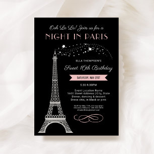 Night in Paris Eiffel Tower Sweet 16 Birthday Invitation