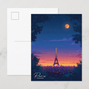 Night in Paris France Vintage Travel Postcard