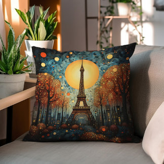 Night In Paris Mid-Century Painting Cushion