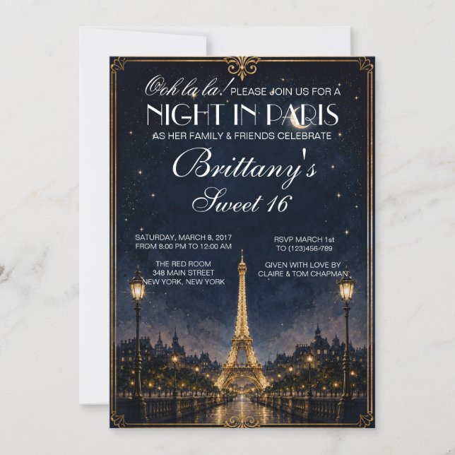 Night in Paris Sweet 16 Custom Invitation (Front)