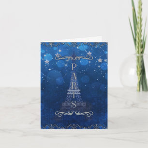 Night In Paris Under the Stars Blue Thank You Card