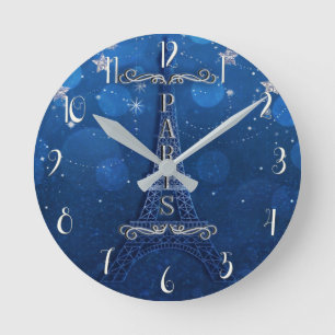 Night In Paris Under the Stars Whimsical Round Clock