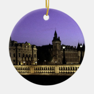 Night in Paris Watercolor Ceramic Tree Decoration