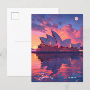 Night in Sydney Australia Vintage Travel  Postcard