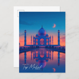 Night in Taj Mahal India Vintage Travel  Postcard