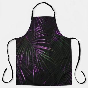 Night in tropical rainforest. Palm leaves jungle p Apron