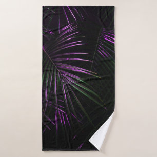 Night in tropical rainforest. Palm leaves jungle p Bath Towel