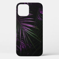 Night in tropical rainforest. Palm leaves jungle p