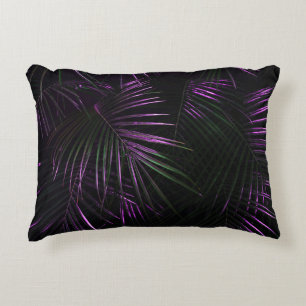 Night in tropical rainforest. Palm leaves jungle p Decorative Cushion