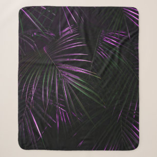 Night in tropical rainforest. Palm leaves jungle p Sherpa Blanket
