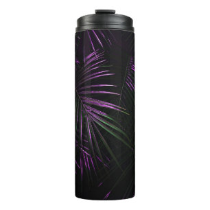 Night in tropical rainforest. Palm leaves jungle p Thermal Tumbler