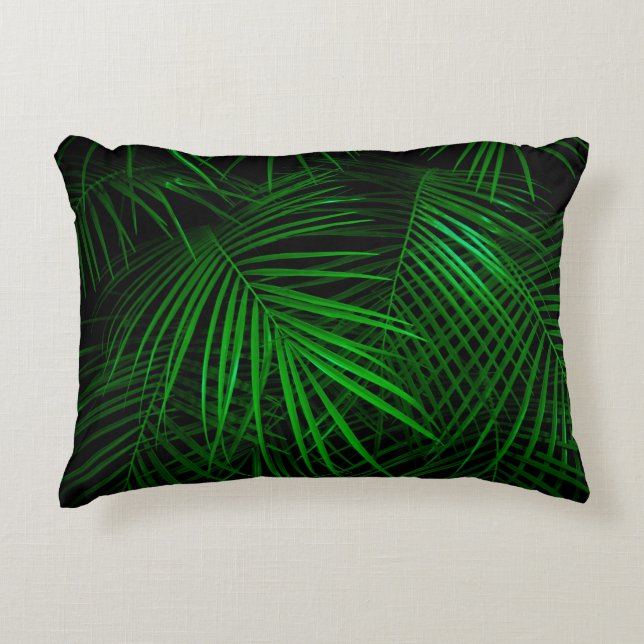 Night in tropical rainforest. Palm leaves lit with Decorative Cushion (Front)