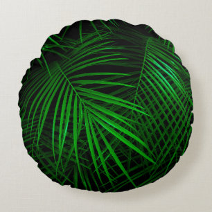 Night in tropical rainforest. Palm leaves lit with Round Cushion