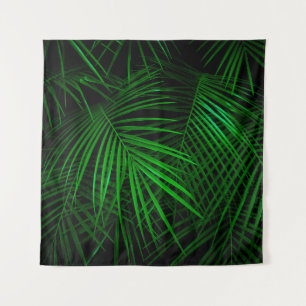 Night in tropical rainforest. Palm leaves lit with Tapestry