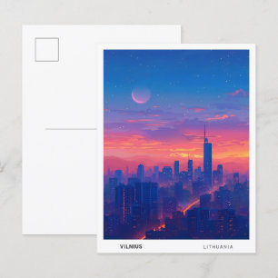Night in Vilnius Lithuania Travel Postcard