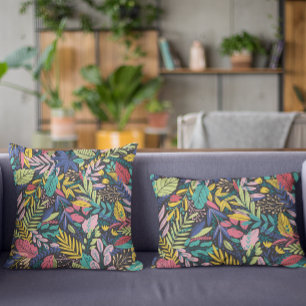 Night Jungle Colourful Exotic Botanical Pattern Decorative Cushion
