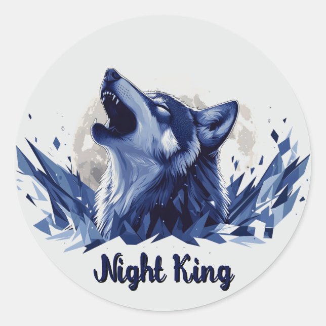 Night King - Howling Wolf with Moon Classic Round Sticker (Front)