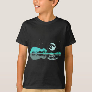 Night Lake Acoustic Guitar Reflections Cool Guitar T-Shirt