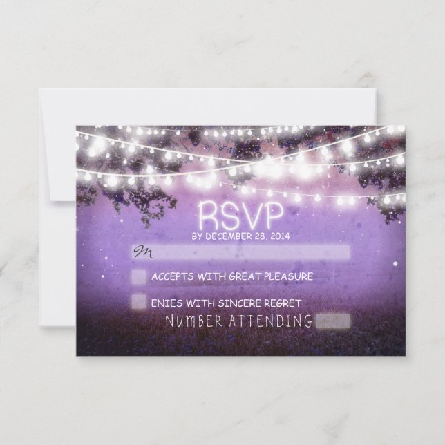 night lanterns purple wedding rsvp card (Front)