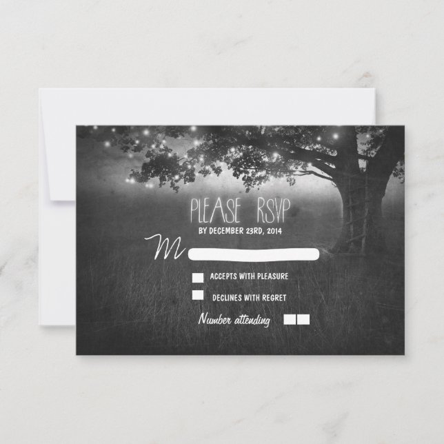 night lanterns romantic wedding RSVP card (Front)