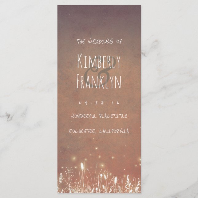 Night Light Fireflies Field Rustic Wedding Program Programme (Front)