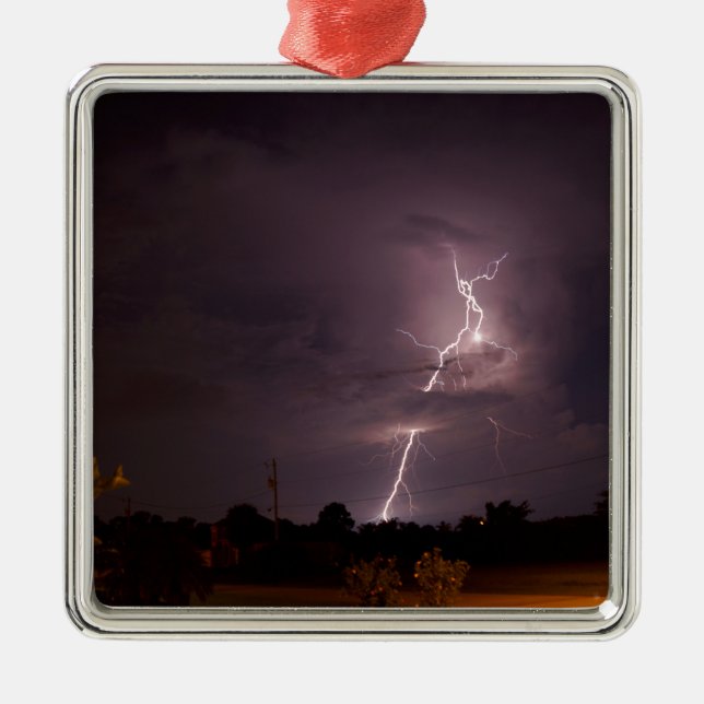 Night lightning Storm clouds Metal Tree Decoration (Front)