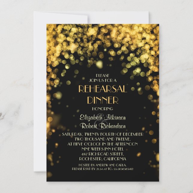 night lights black modern rehearsal dinner invitation (Front)