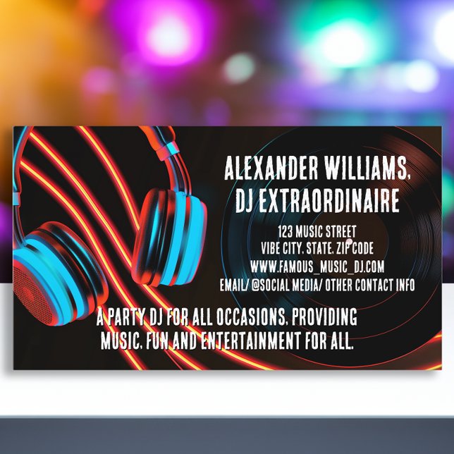 Night Lights Dj Party Music Deejay DJs Disc Jockey Business Card (deejay dj music djs party business card)