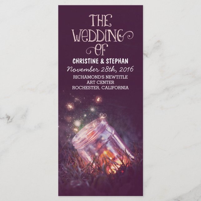 night lights fireflies mason jar wedding program programme (Front)