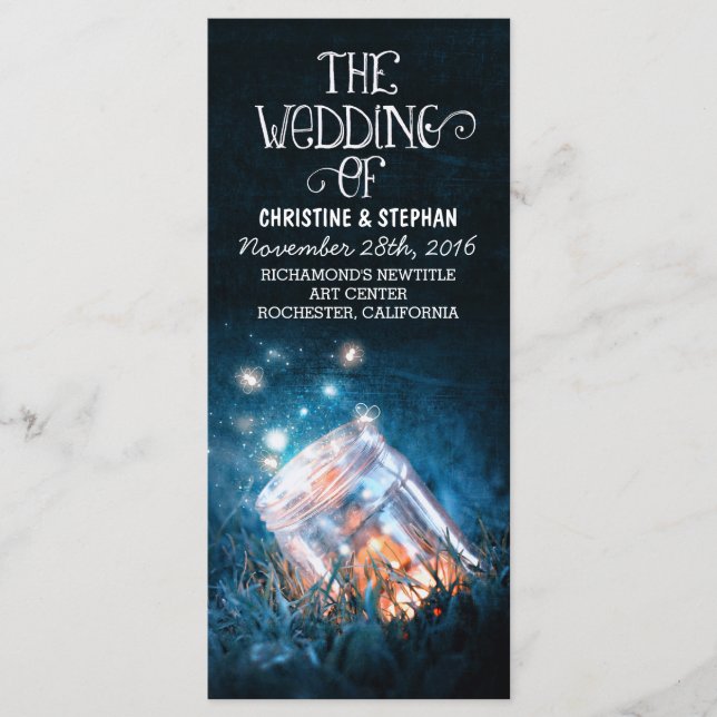 night lights fireflies mason jar wedding program programme (Front)