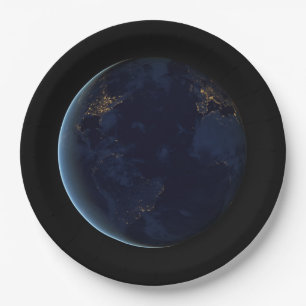 Night Lights on Planet Earth (Western Hemisphere) Paper Plate