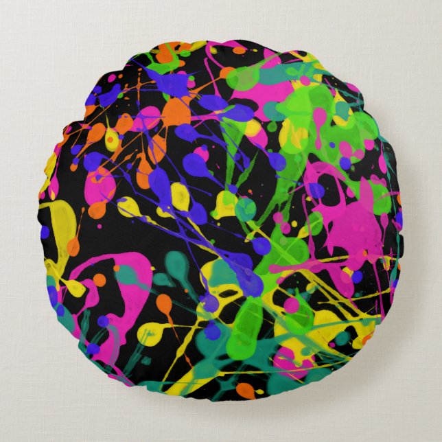 Night Lights Paint Splatter Round Cushion (Front)