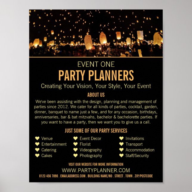 Night Lights, Party Event Planner Advertising Poster (Front)