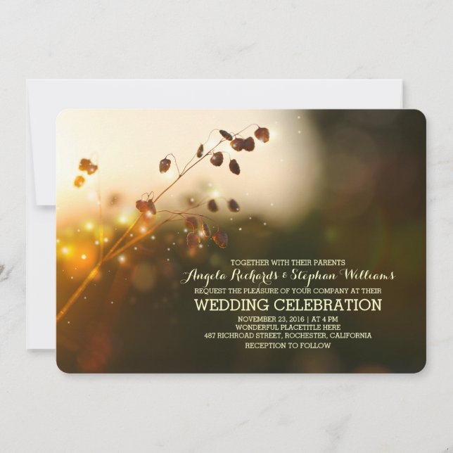night lights rustic wedding invitation (Front)