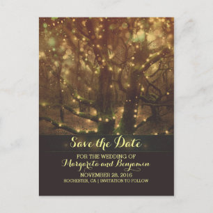 Night Lights Trees Rustic Save The Date Postcards