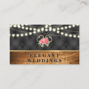Night Lights Wood Trim Black Upholstered Backing Business Card