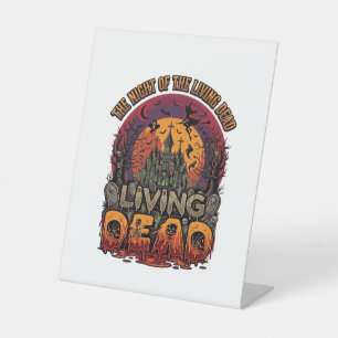 Night Living Dead Halloween Haunted House Witch Sk Pedestal Sign