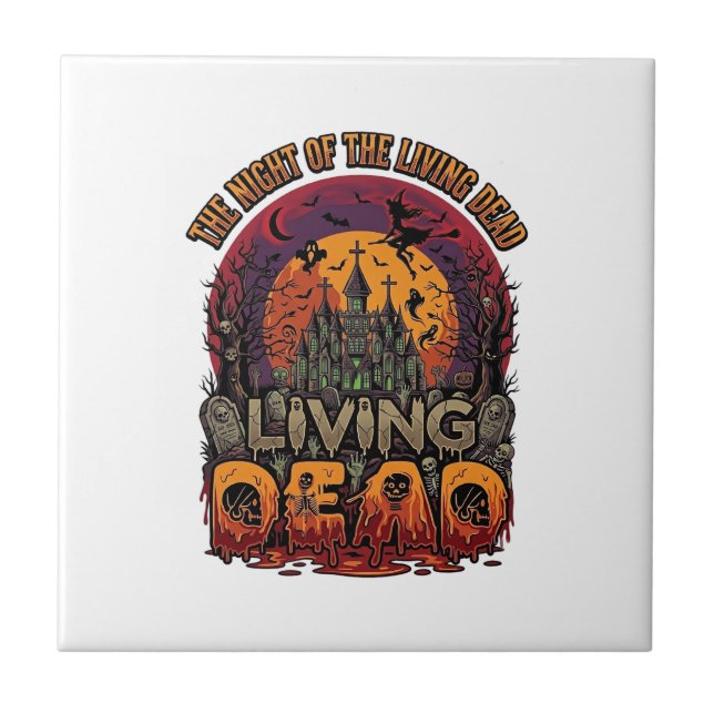 Night Living Dead Halloween Haunted House Witch Sk Tile (Front)