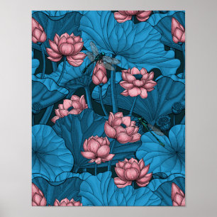 Night lotus garden poster