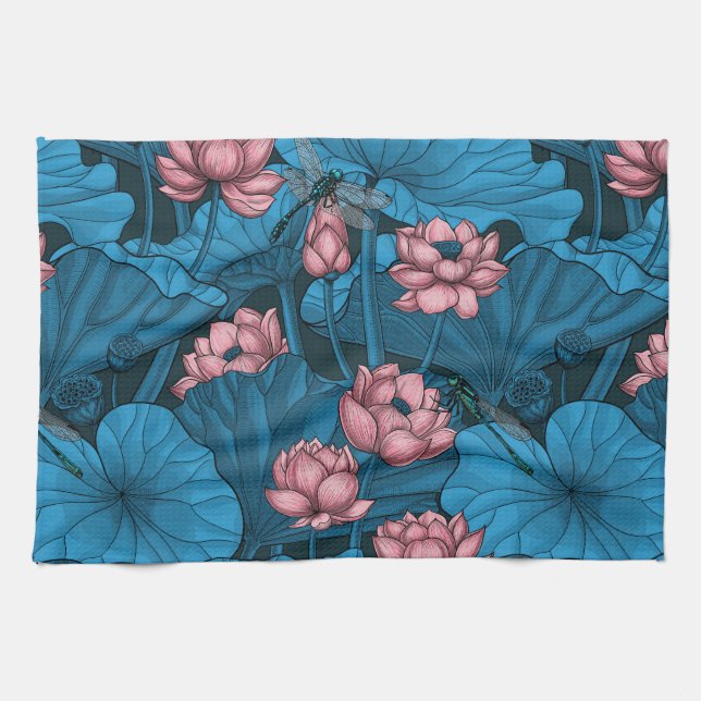 Night lotus garden tea towel (Horizontal)