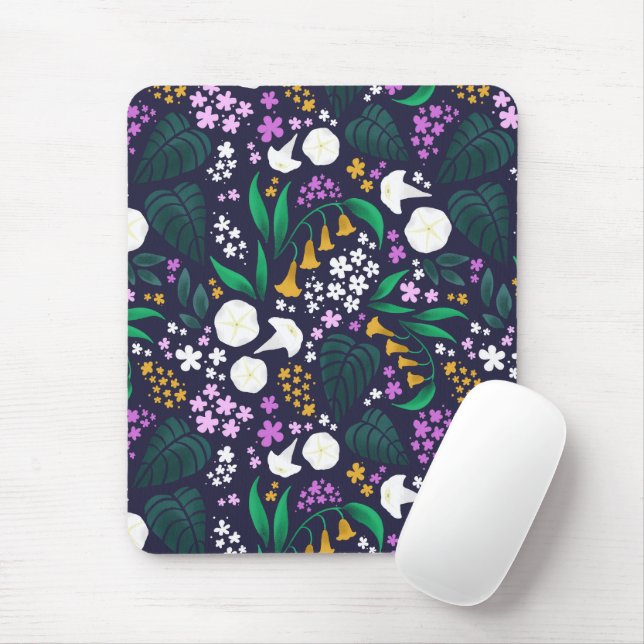Night Moon Garden Floral Botanical Pattern Mouse Pad (With Mouse)