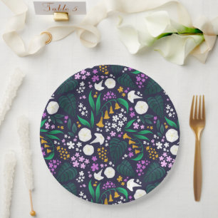 Night Moon Garden Floral Botanical Pattern Paper Plate