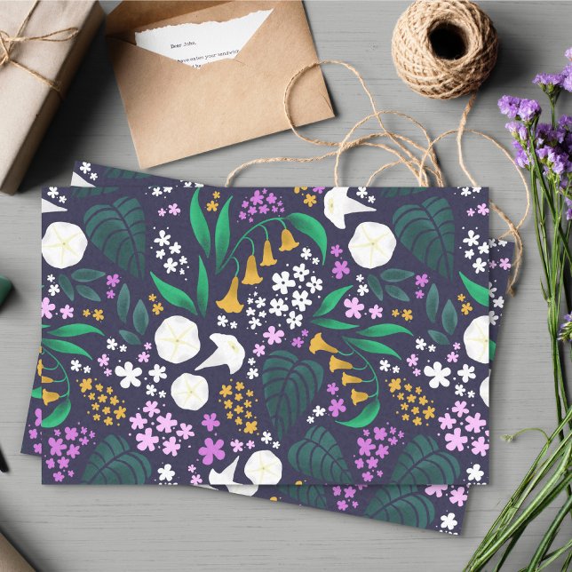Night Moon Garden Floral Botanical Pattern Tissue Paper (Moon Garden Floral Tissue Paper)