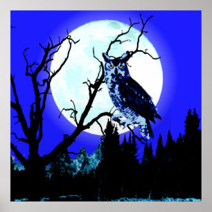 Night Moon Owl On A Branch Poster