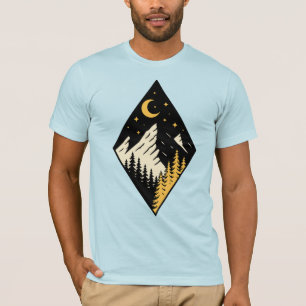 Night Mountain Pine Trees Art T-Shirt