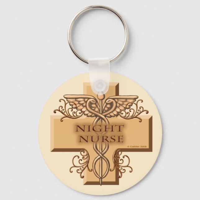 Night Nurse Cross Caduceus Key Ring (Front)