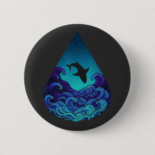 Night Ocean Shark Silhouette Teardrop Starry Sea 6 Cm Round Badge