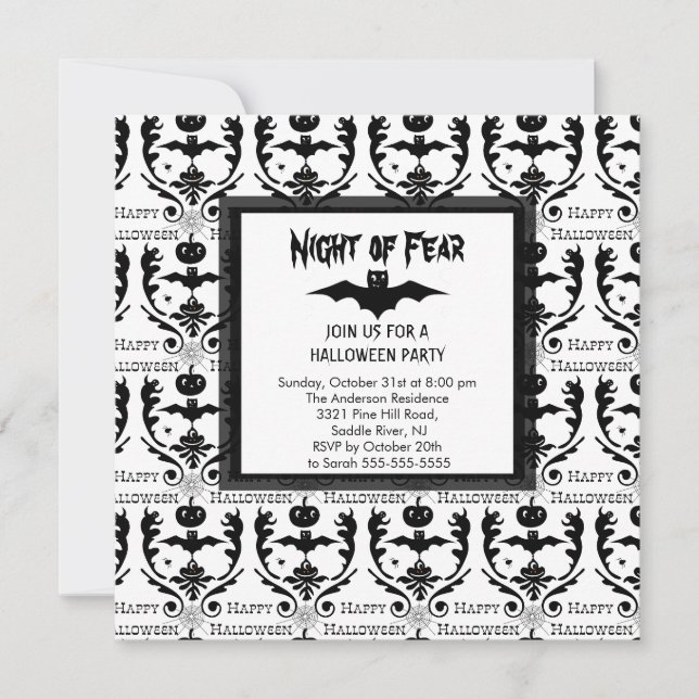 Night of Fear BAT Halloween Party Invitation (Front)
