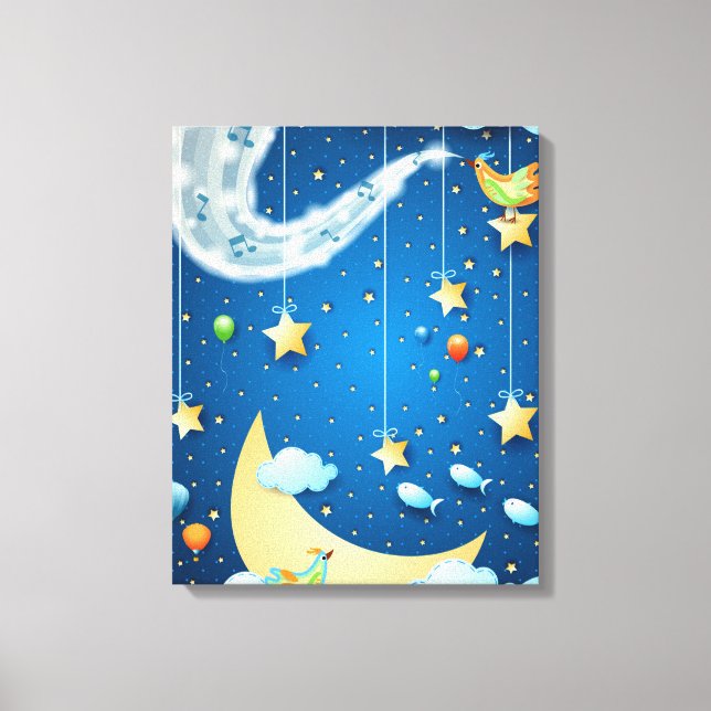 Night of music and big moon canvas print (Front)